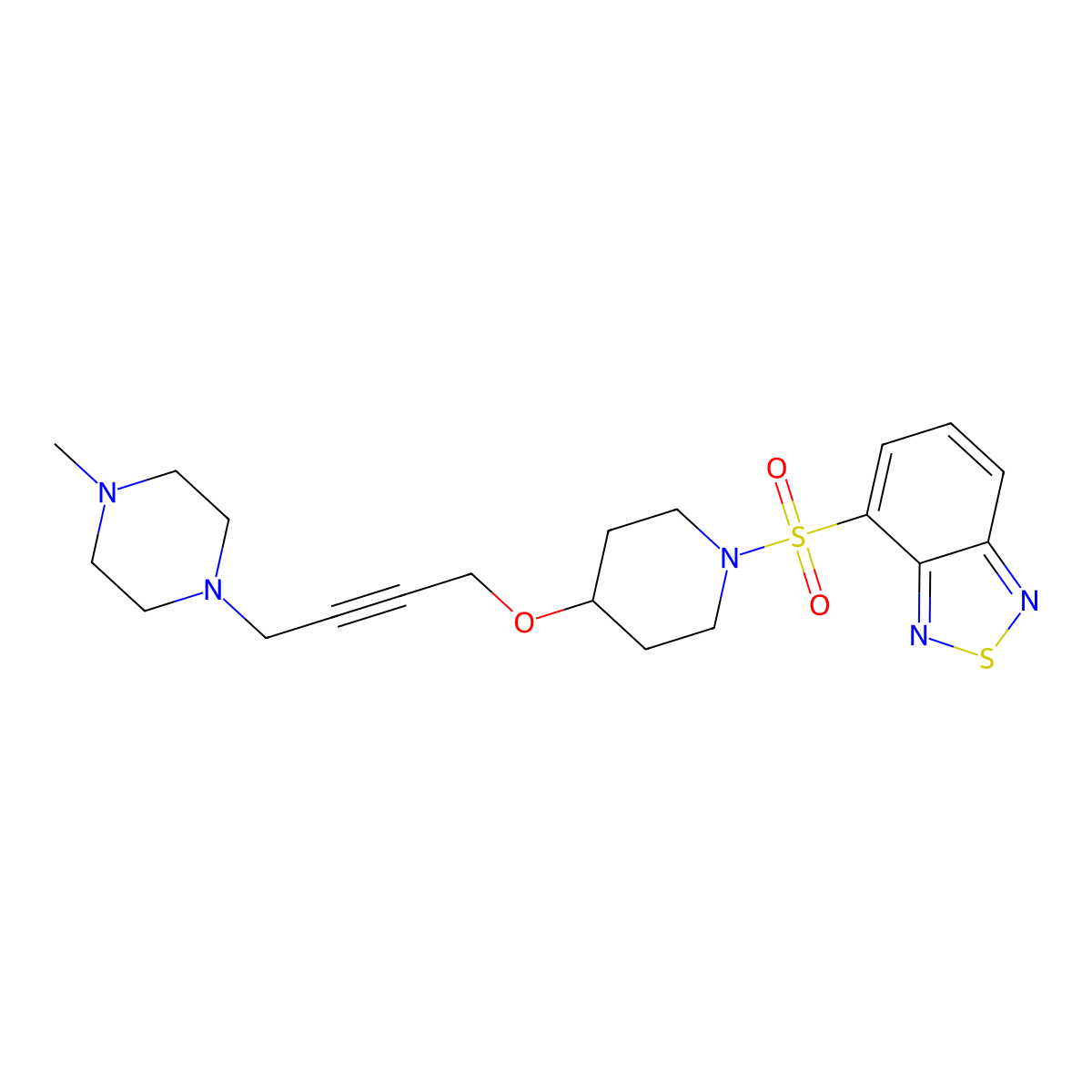 4-[(4-{[4-(4-Methylpiperazin-1-yl)but-2-yn-1-yl]oxy}piperidin-1-yl)sulfonyl]-2,1,3-benzothiadiazole molecular structure, CAS 2415622-89-6