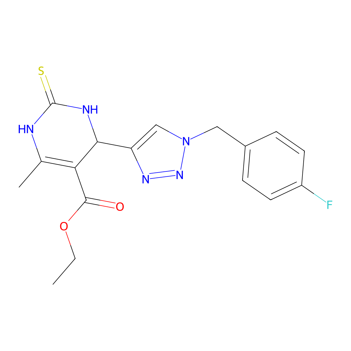 ethyl 4-{1-[(4-fluorophenyl)methyl]-1H-1,2,3-triazol-4-yl}-6-methyl-2-sulfanylidene-1,2,3,4-tetrahydropyrimidine-5-carboxylate molecular structure, CAS 2415622-90-9