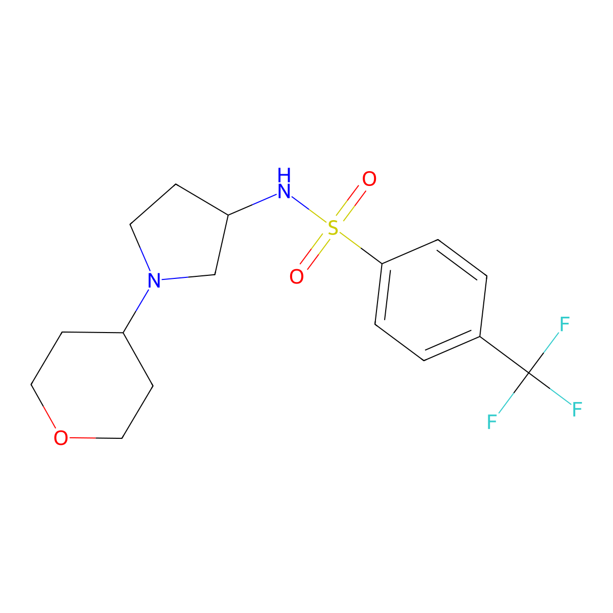 N-[1-(oxan-4-yl)pyrrolidin-3-yl]-4-(trifluoromethyl)benzene-1-sulfonamide molecular structure, CAS 2415622-92-1