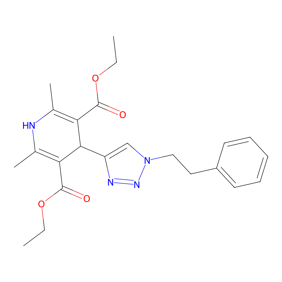 3,5-diethyl 2,6-dimethyl-4-[1-(2-phenylethyl)-1H-1,2,3-triazol-4-yl]-1,4-dihydropyridine-3,5-dicarboxylate molecular structure, CAS 2415622-95-4