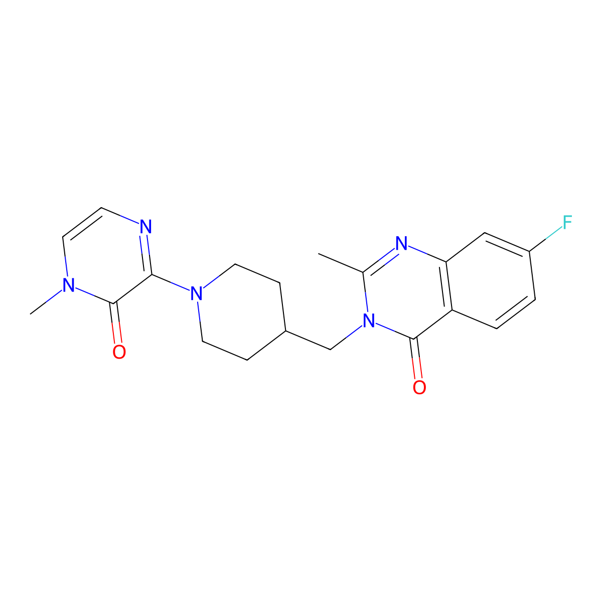 7-Fluoro-2-methyl-3-{[1-(4-methyl-3-oxo-3,4-dihydropyrazin-2-yl)piperidin-4-yl]methyl}-3,4-dihydroquinazolin-4-one molecular structure, CAS 2415622-97-6