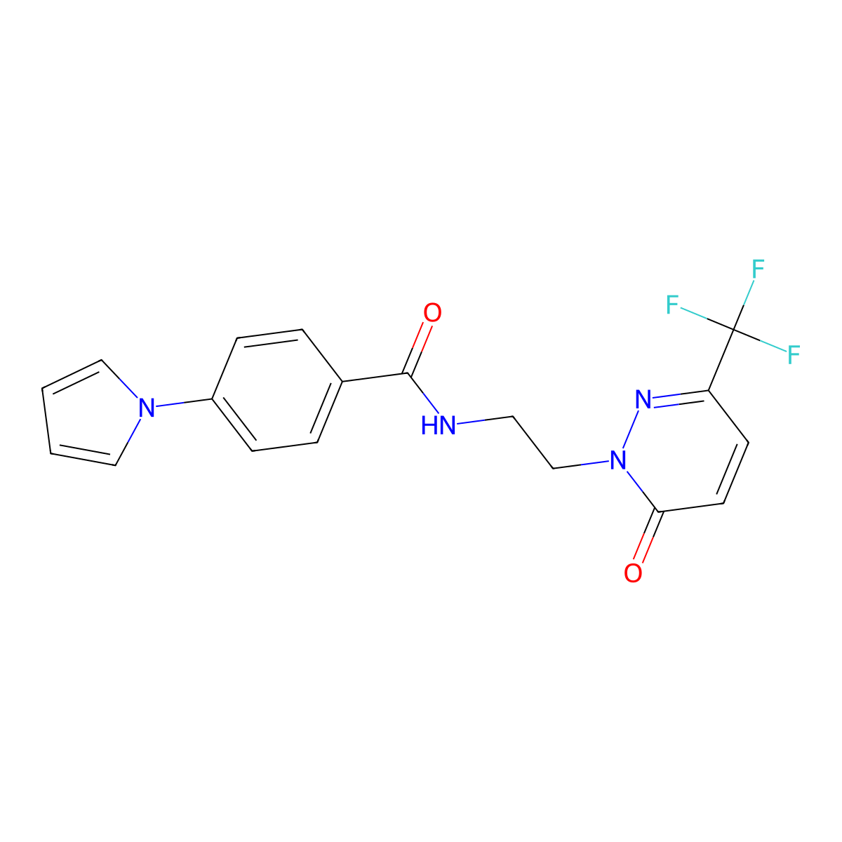 N-{2-[6-oxo-3-(trifluoromethyl)-1,6-dihydropyridazin-1-yl]ethyl}-4-(1H-pyrrol-1-yl)benzamide molecular structure, CAS 2415622-99-8