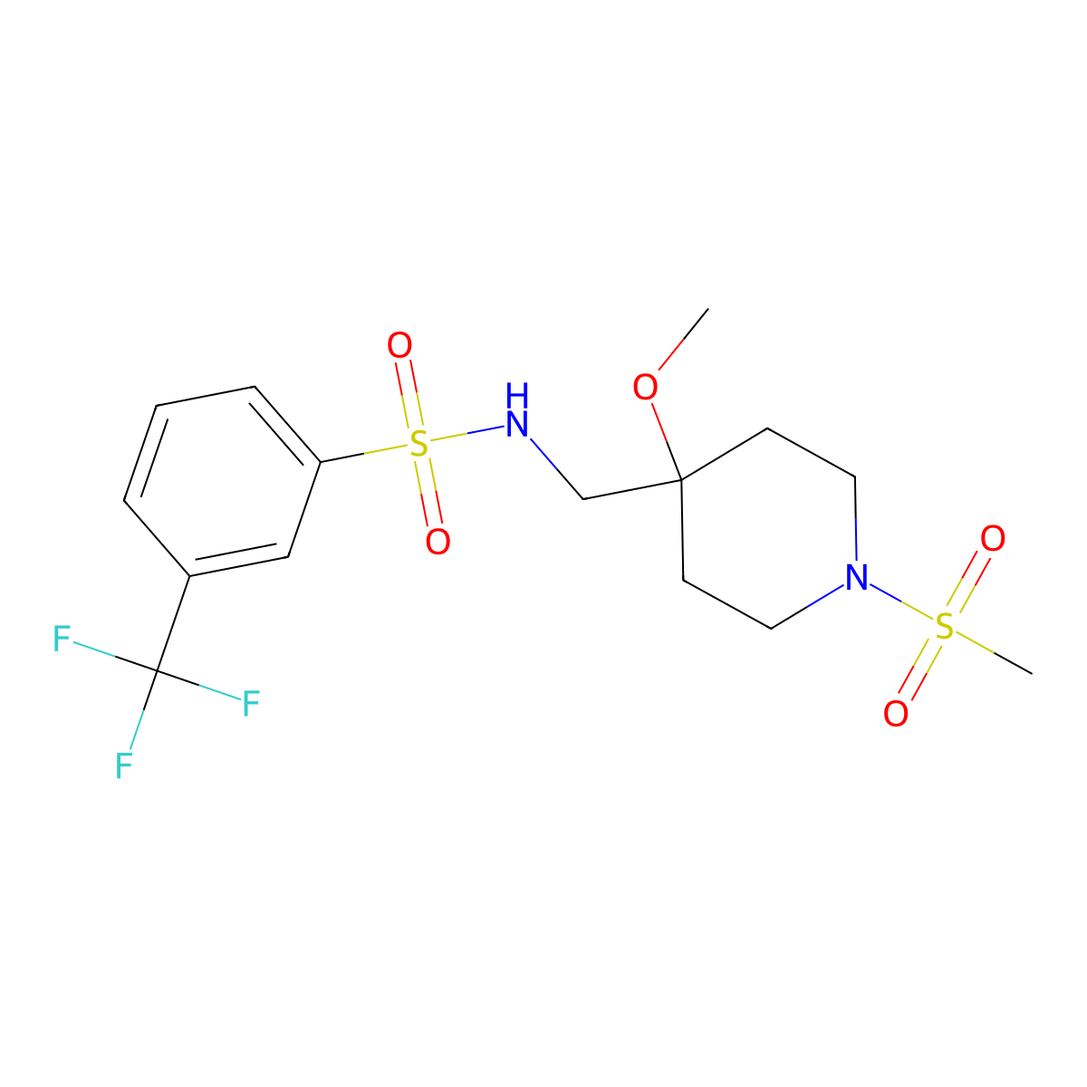 N-[(1-methanesulfonyl-4-methoxypiperidin-4-yl)methyl]-3-(trifluoromethyl)benzene-1-sulfonamide molecular structure, CAS 2415623-02-6