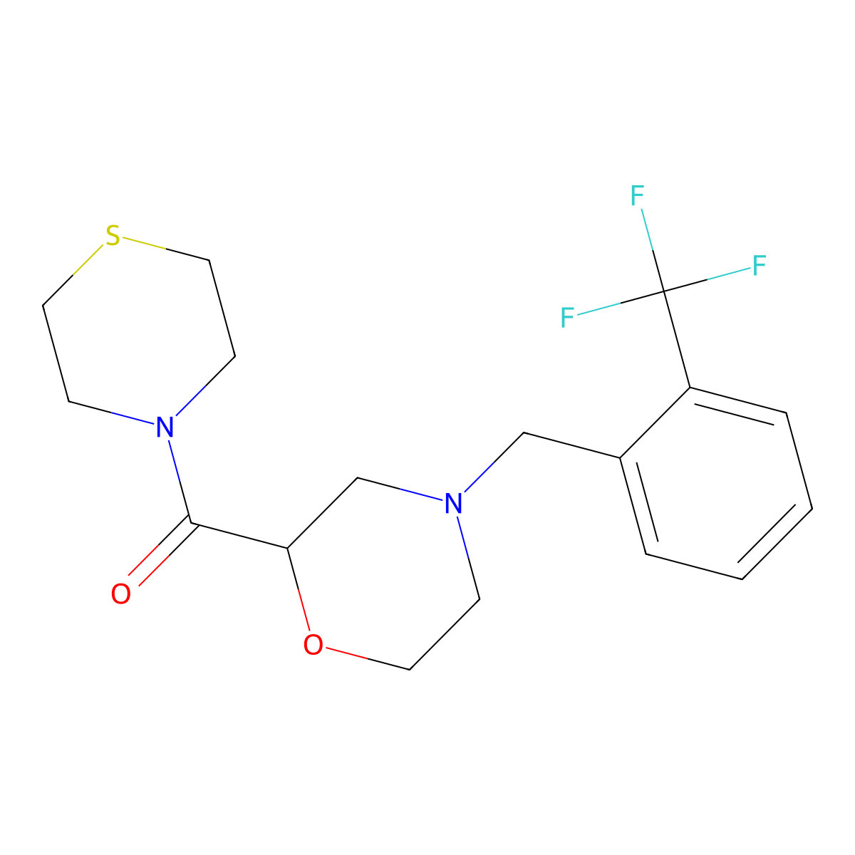 2-(Thiomorpholine-4-carbonyl)-4-{[2-(trifluoromethyl)phenyl]methyl}morpholine molecular structure, CAS 2415623-03-7