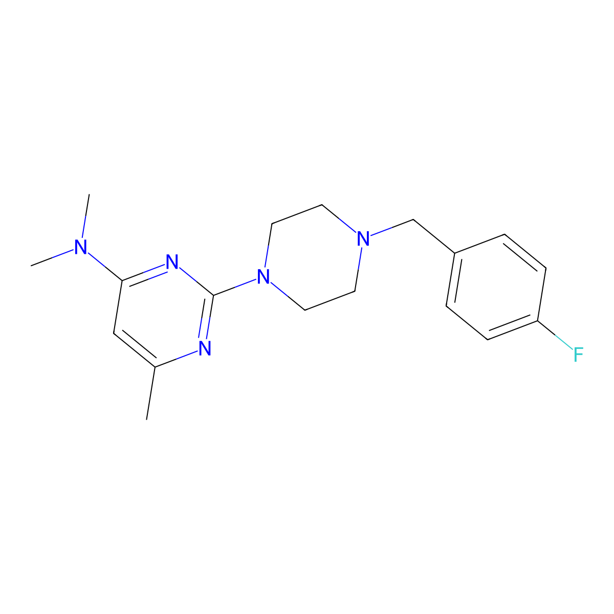 2-{4-[(4-fluorophenyl)methyl]piperazin-1-yl}-N,N,6-trimethylpyrimidin-4-amine molecular structure, CAS 2415623-05-9