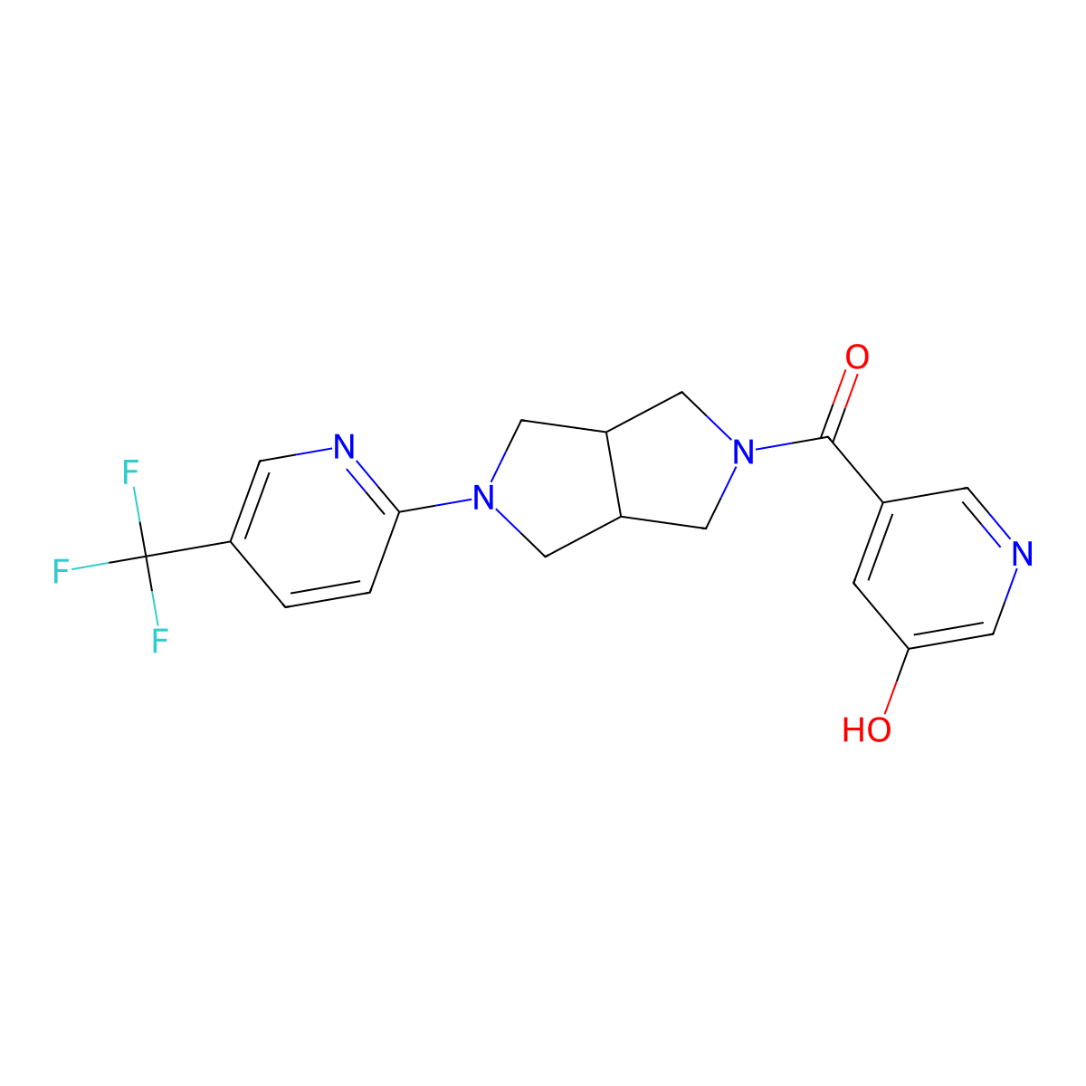 5-{5-[5-(Trifluoromethyl)pyridin-2-yl]-octahydropyrrolo[3,4-c]pyrrole-2-carbonyl}pyridin-3-ol molecular structure, CAS 2415623-07-1