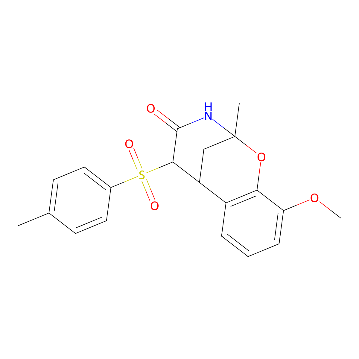 6-Methoxy-9-methyl-12-(4-methylbenzenesulfonyl)-8-oxa-10-azatricyclo[7.3.1.0^{2,7}]trideca-2,4,6-trien-11-one molecular structure, CAS 2415623-08-2