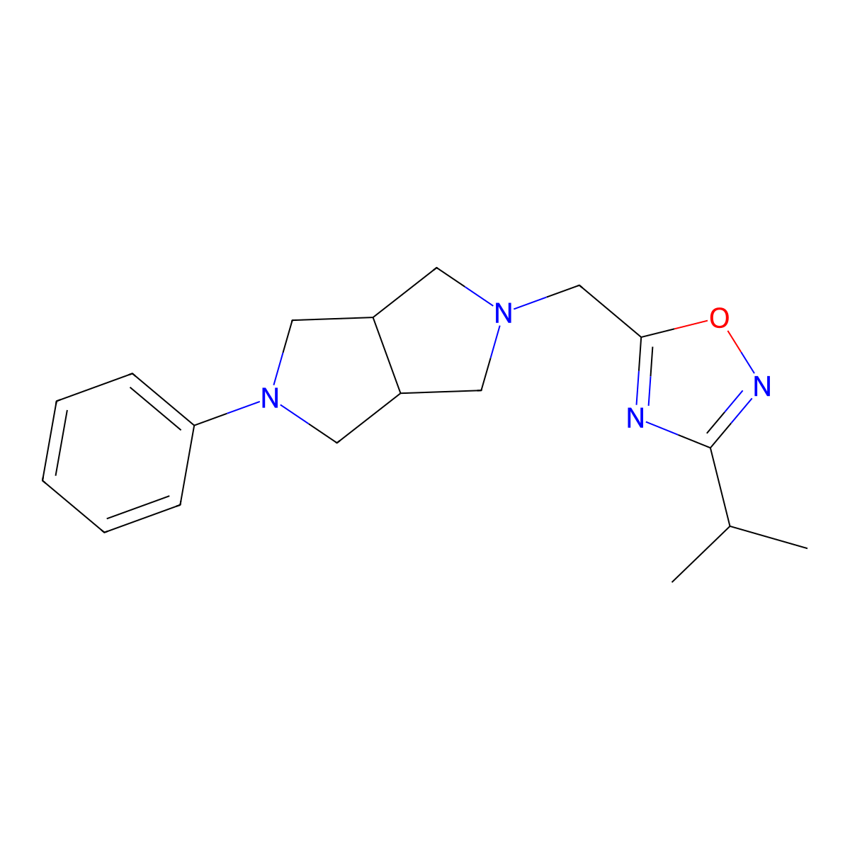5-({5-Phenyl-octahydropyrrolo[3,4-c]pyrrol-2-yl}methyl)-3-(propan-2-yl)-1,2,4-oxadiazole molecular structure, CAS 2415623-17-3