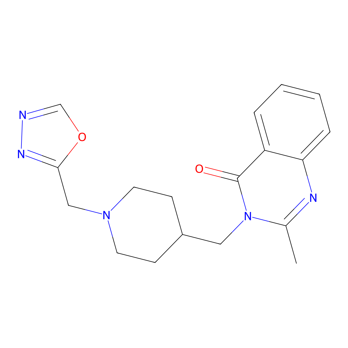 2-Methyl-3-({1-[(1,3,4-oxadiazol-2-yl)methyl]piperidin-4-yl}methyl)-3,4-dihydroquinazolin-4-one molecular structure, CAS 2415623-20-8