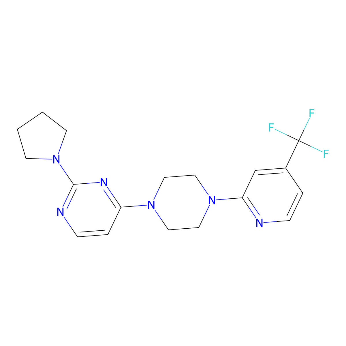 2-(Pyrrolidin-1-yl)-4-{4-[4-(trifluoromethyl)pyridin-2-yl]piperazin-1-yl}pyrimidine molecular structure, CAS 2415623-24-2