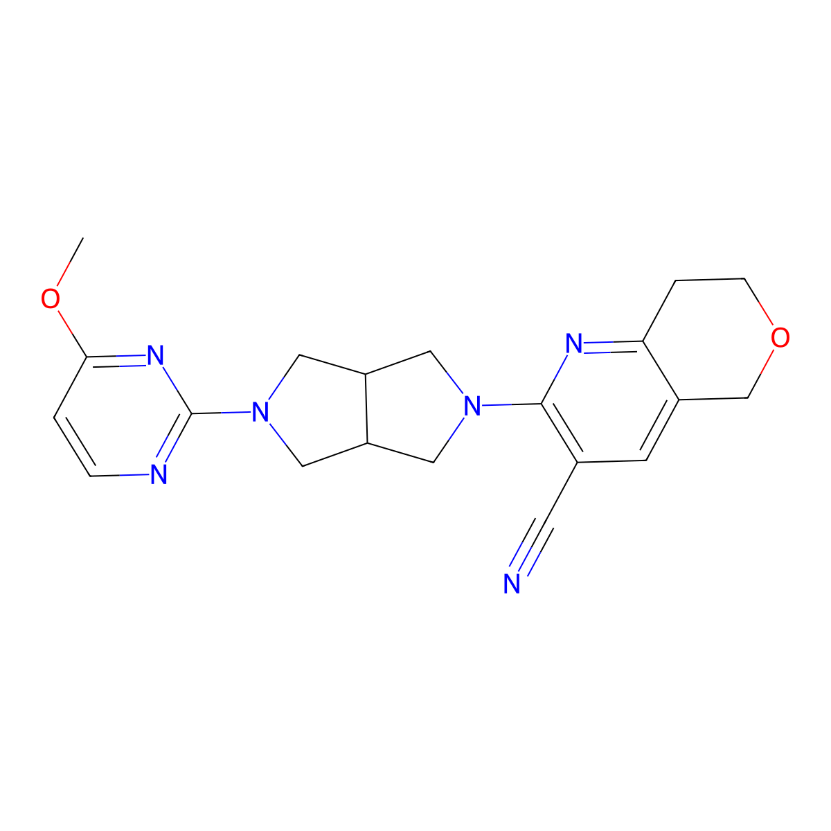 2-[5-(4-methoxypyrimidin-2-yl)-octahydropyrrolo[3,4-c]pyrrol-2-yl]-5H,7H,8H-pyrano[4,3-b]pyridine-3-carbonitrile molecular structure, CAS 2415623-28-6