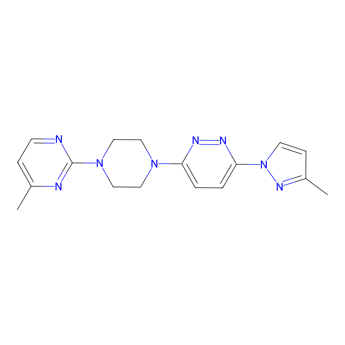 3-(3-methyl-1H-pyrazol-1-yl)-6-[4-(4-methylpyrimidin-2-yl)piperazin-1-yl]pyridazine molecular structure, CAS 2415623-32-2