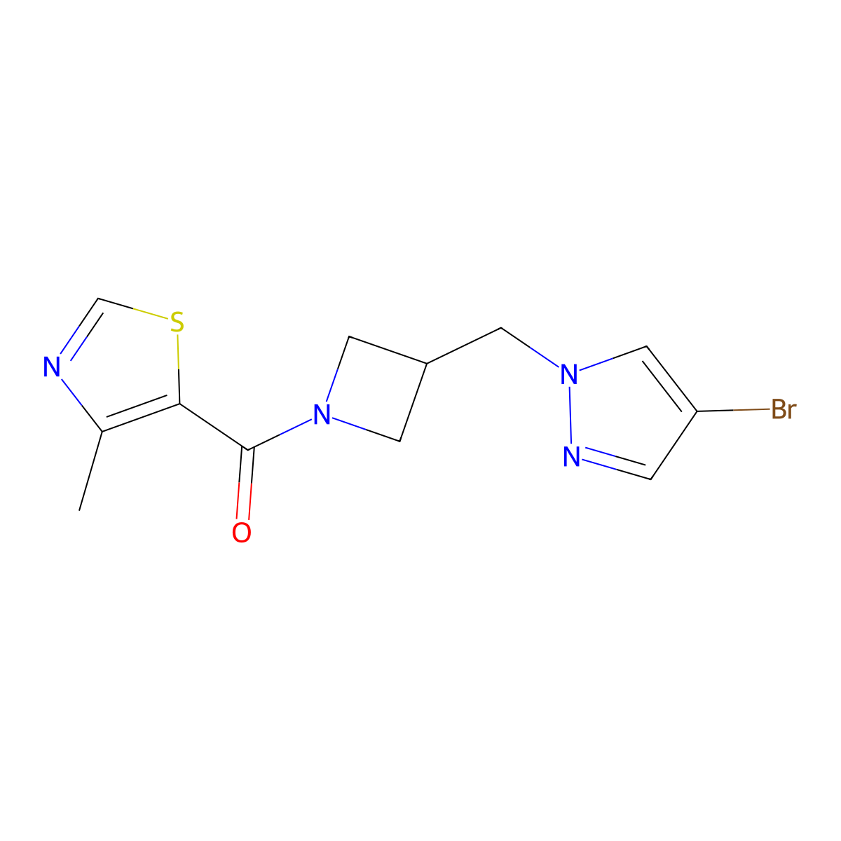5-{3-[(4-bromo-1H-pyrazol-1-yl)methyl]azetidine-1-carbonyl}-4-methyl-1,3-thiazole molecular structure, CAS 2415623-33-3