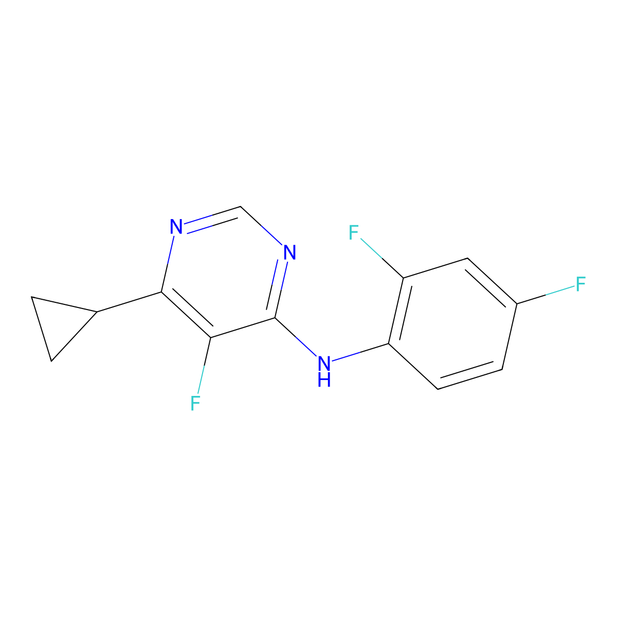 6-Cyclopropyl-N-(2,4-difluorophenyl)-5-fluoropyrimidin-4-amine molecular structure, CAS 2415623-36-6