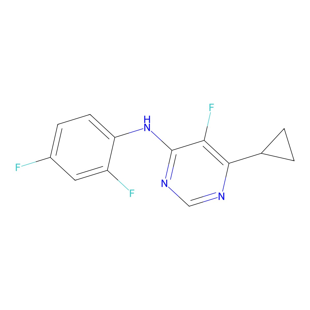 6-Cyclopropyl-N-(2,4-difluorophenyl)-5-fluoropyrimidin-4-amine molecular structure, CAS 2415623-36-6