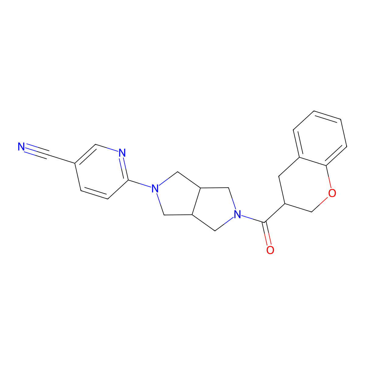 6-[5-(3,4-dihydro-2H-1-benzopyran-3-carbonyl)-octahydropyrrolo[3,4-c]pyrrol-2-yl]pyridine-3-carbonitrile molecular structure, CAS 2415623-40-2