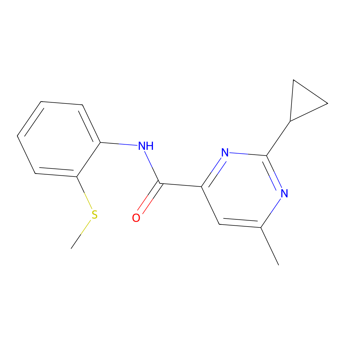 2-cyclopropyl-6-methyl-N-[2-(methylsulfanyl)phenyl]pyrimidine-4-carboxamide molecular structure, CAS 2415623-44-6