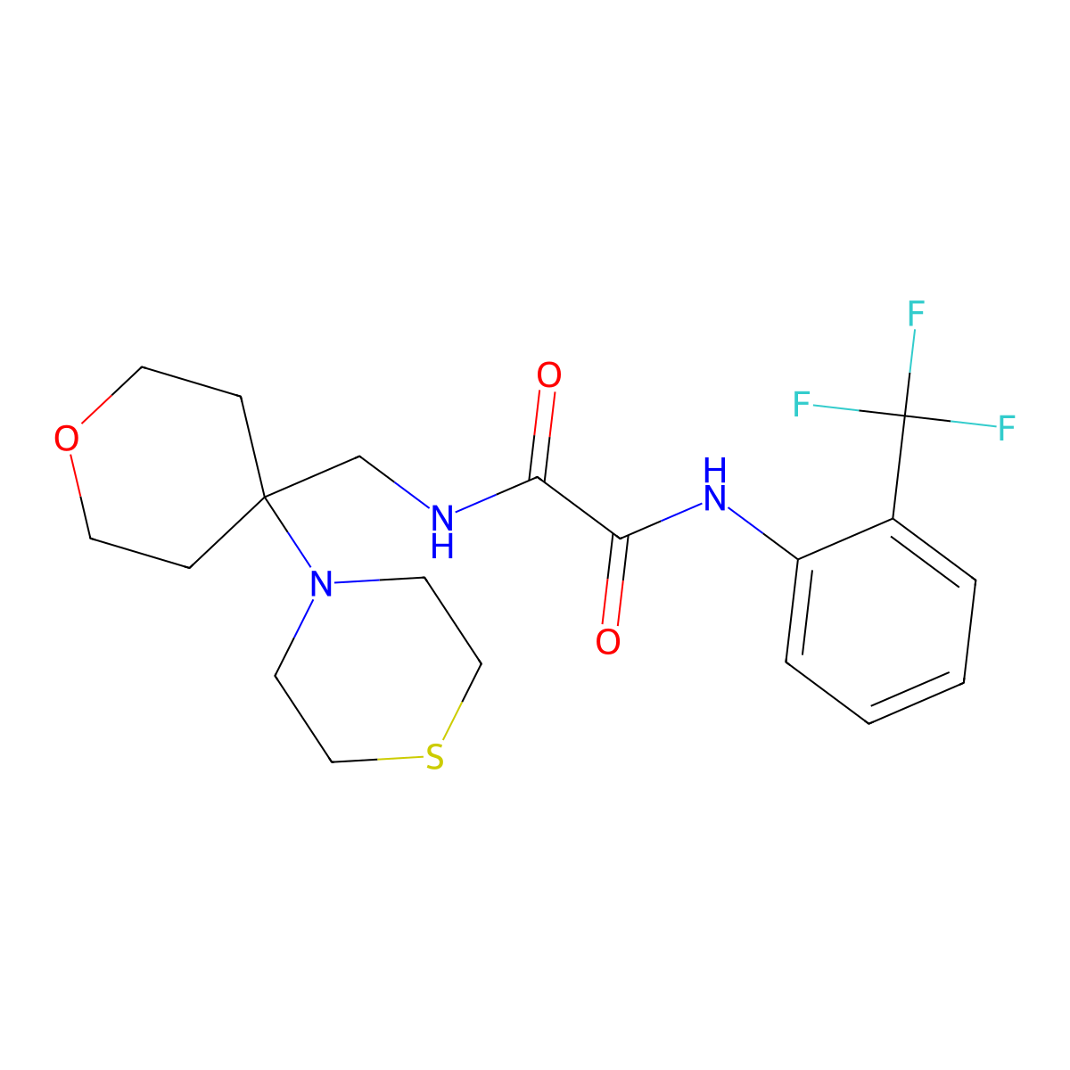 N'-{[4-(thiomorpholin-4-yl)oxan-4-yl]methyl}-N-[2-(trifluoromethyl)phenyl]ethanediamide molecular structure, CAS 2415623-51-5