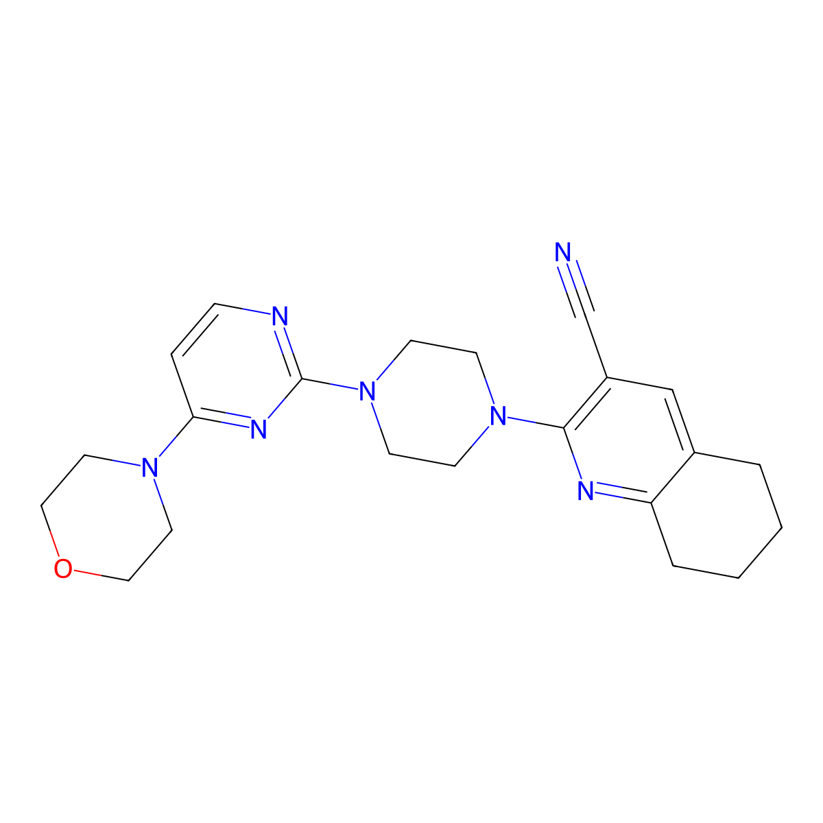 2-{4-[4-(Morpholin-4-yl)pyrimidin-2-yl]piperazin-1-yl}-5,6,7,8-tetrahydroquinoline-3-carbonitrile molecular structure, CAS 2415623-52-6
