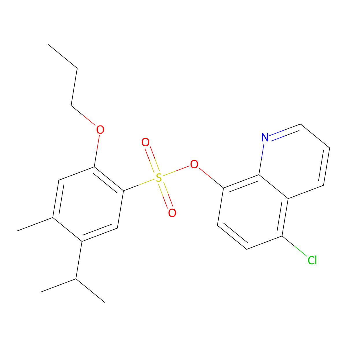 5-Chloroquinolin-8-yl 4-methyl-5-(propan-2-yl)-2-propoxybenzene-1-sulfonate molecular structure, CAS 2415623-56-0