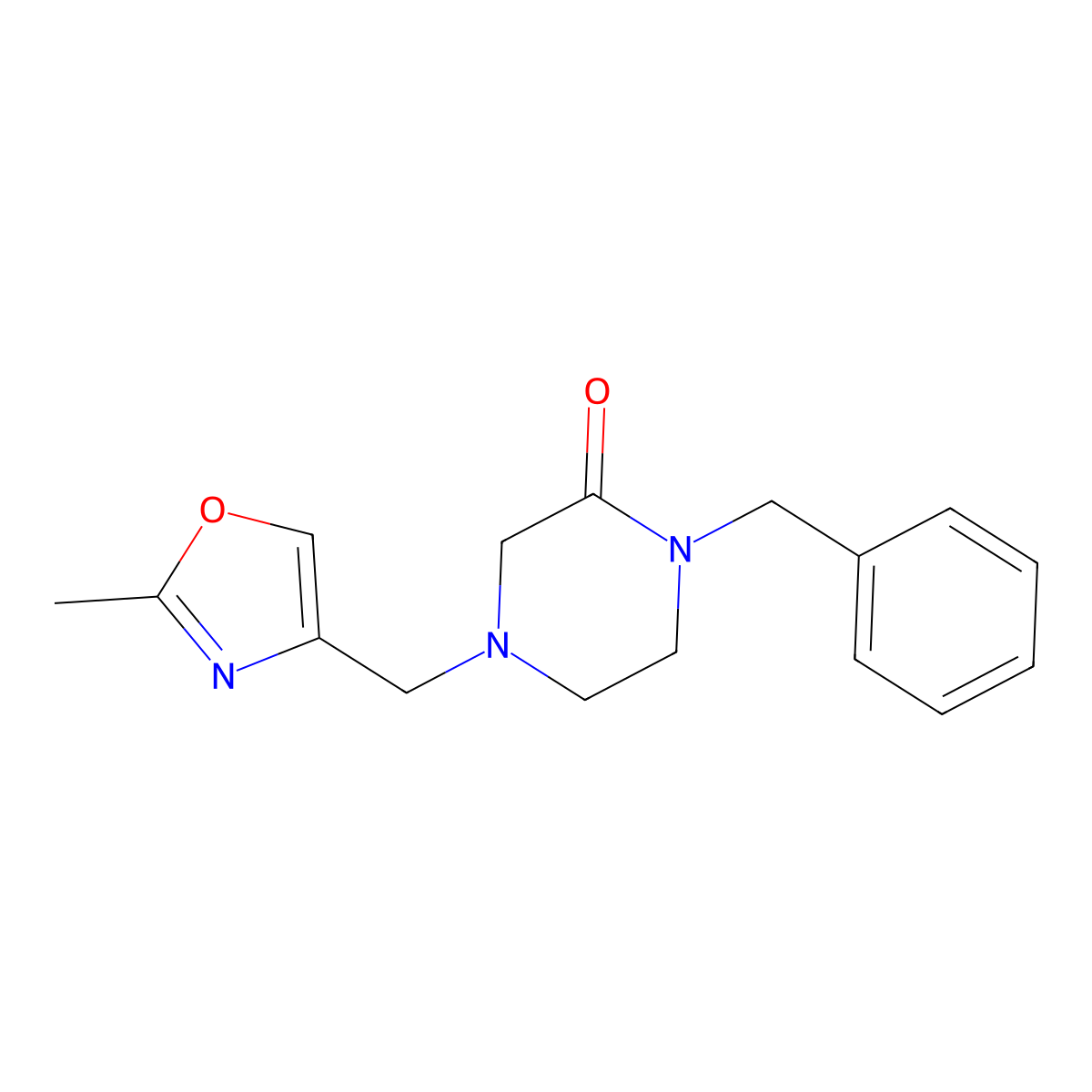 1-Benzyl-4-[(2-methyl-1,3-oxazol-4-yl)methyl]piperazin-2-one molecular structure, CAS 2415623-60-6
