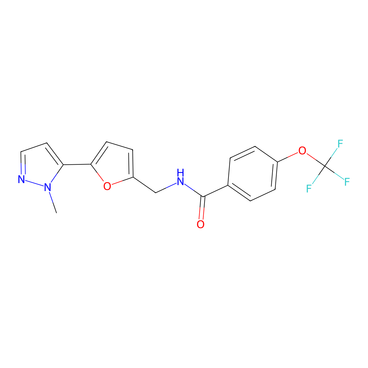 N-{[5-(1-methyl-1H-pyrazol-5-yl)furan-2-yl]methyl}-4-(trifluoromethoxy)benzamide molecular structure, CAS 2415623-66-2