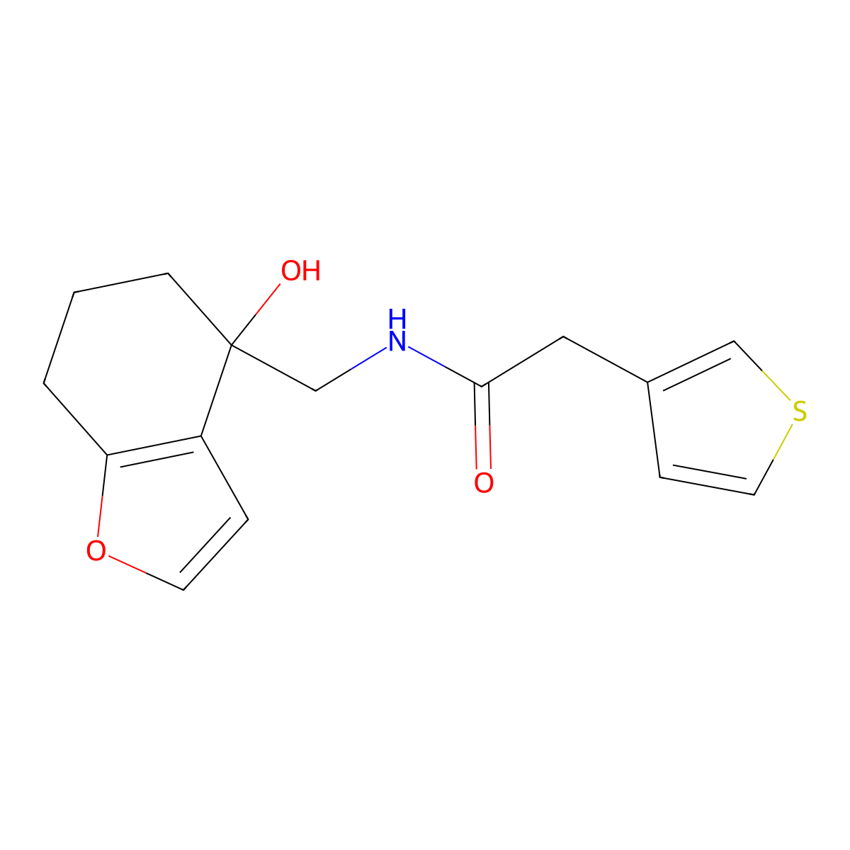 N-[(4-hydroxy-4,5,6,7-tetrahydro-1-benzofuran-4-yl)methyl]-2-(thiophen-3-yl)acetamide molecular structure, CAS 2415623-67-3