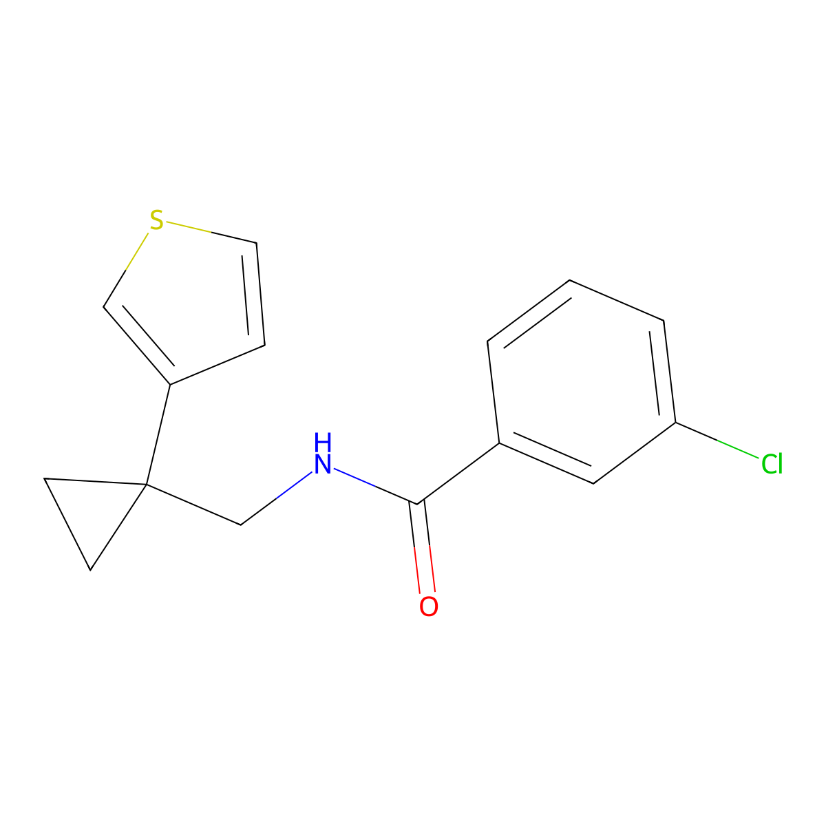 3-chloro-N-{[1-(thiophen-3-yl)cyclopropyl]methyl}benzamide molecular structure, CAS 2415623-69-5