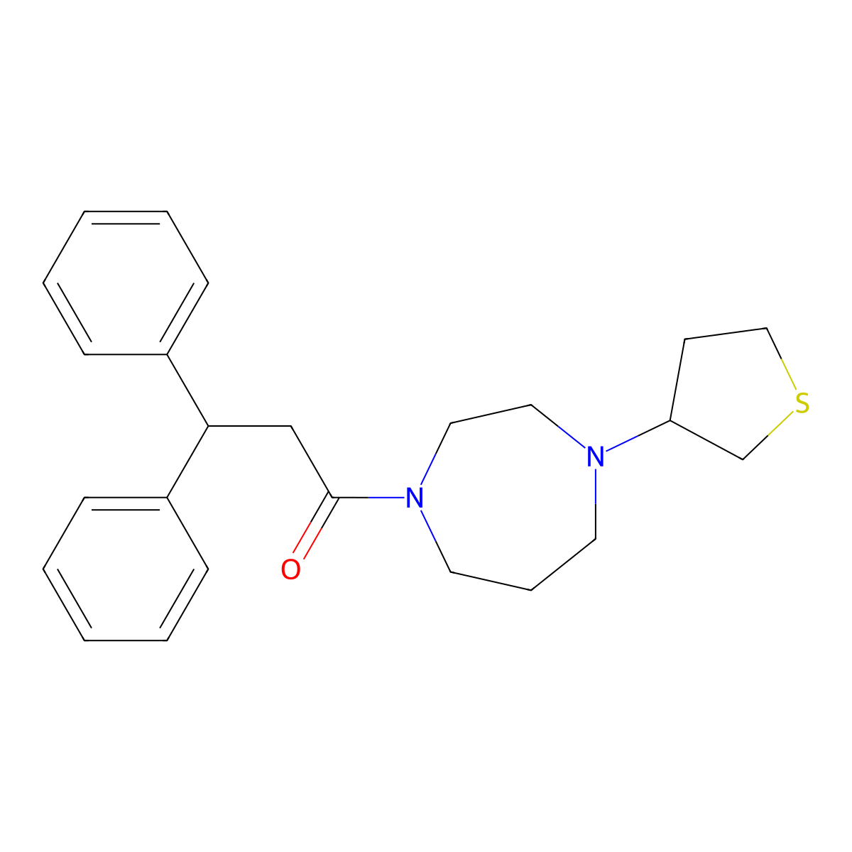 3,3-Diphenyl-1-[4-(thiolan-3-yl)-1,4-diazepan-1-yl]propan-1-one molecular structure, CAS 2415623-72-0