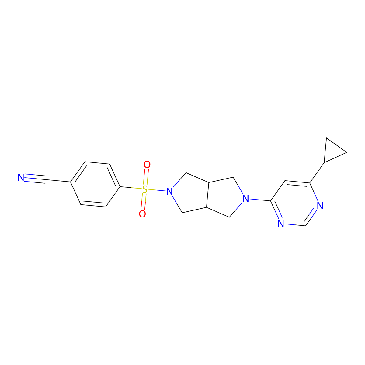4-{[5-(6-Cyclopropylpyrimidin-4-yl)-octahydropyrrolo[3,4-c]pyrrol-2-yl]sulfonyl}benzonitrile molecular structure, CAS 2415623-73-1