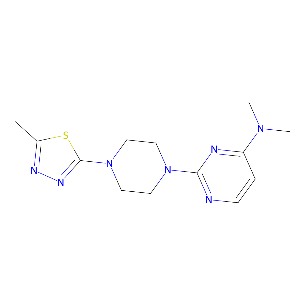 N,N-Dimethyl-2-[4-(5-methyl-1,3,4-thiadiazol-2-yl)piperazin-1-yl]pyrimidin-4-amine molecular structure, CAS 2415623-75-3