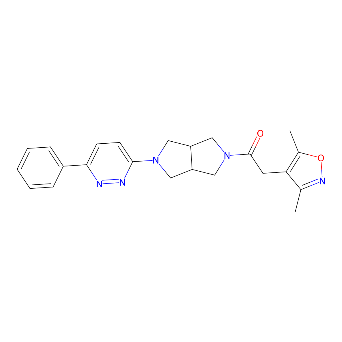 2-(3,5-Dimethyl-1,2-oxazol-4-yl)-1-[5-(6-phenylpyridazin-3-yl)-octahydropyrrolo[3,4-c]pyrrol-2-yl]ethan-1-one molecular structure, CAS 2415623-77-5
