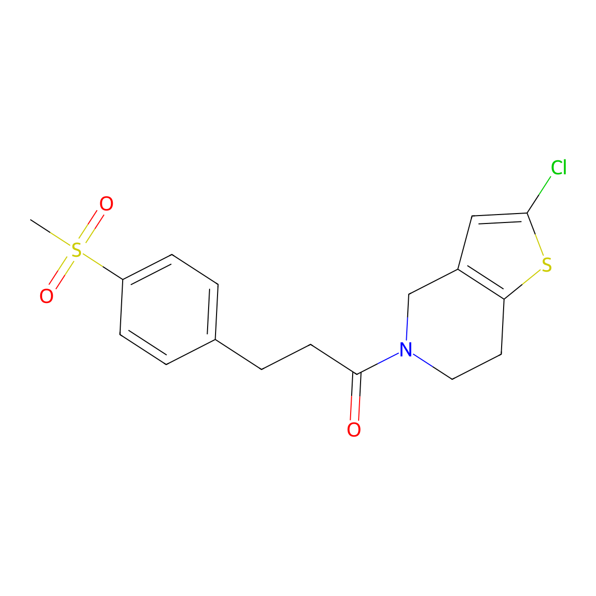 1-{2-chloro-4H,5H,6H,7H-thieno[3,2-c]pyridin-5-yl}-3-(4-methanesulfonylphenyl)propan-1-one molecular structure, CAS 2415623-78-6
