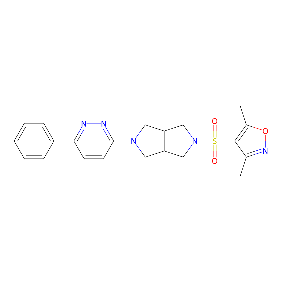 3-{5-[(3,5-Dimethyl-1,2-oxazol-4-yl)sulfonyl]-octahydropyrrolo[3,4-c]pyrrol-2-yl}-6-phenylpyridazine molecular structure, CAS 2415623-80-0