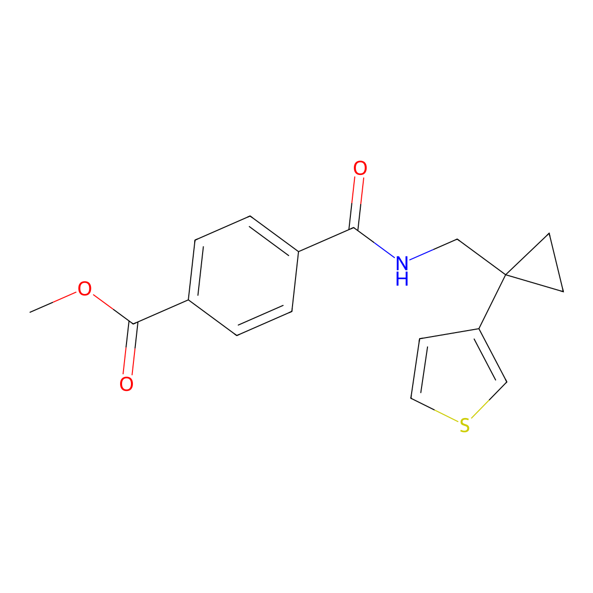 Methyl 4-({[1-(thiophen-3-yl)cyclopropyl]methyl}carbamoyl)benzoate molecular structure, CAS 2415623-82-2