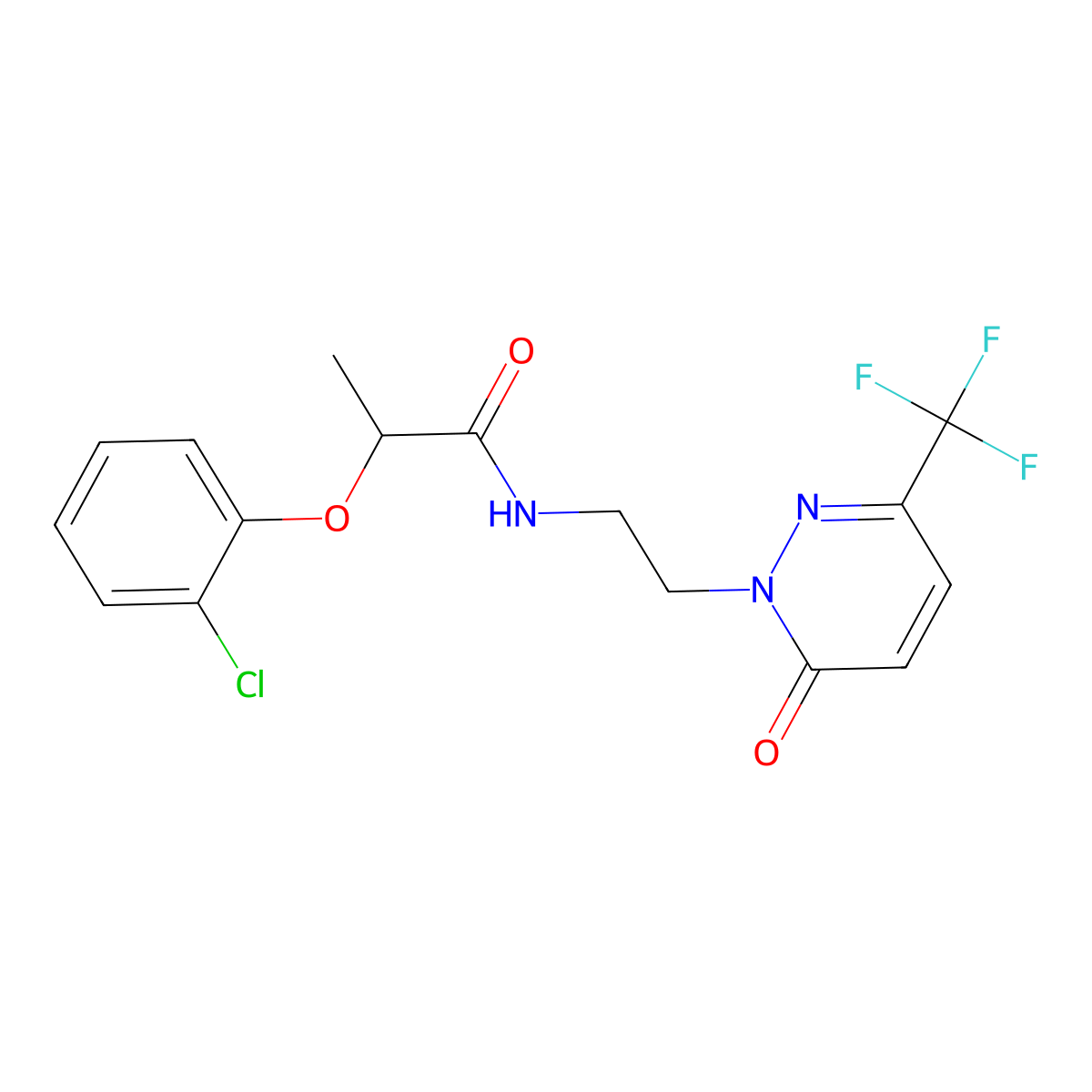 2-(2-chlorophenoxy)-N-{2-[6-oxo-3-(trifluoromethyl)-1,6-dihydropyridazin-1-yl]ethyl}propanamide molecular structure, CAS 2415623-85-5