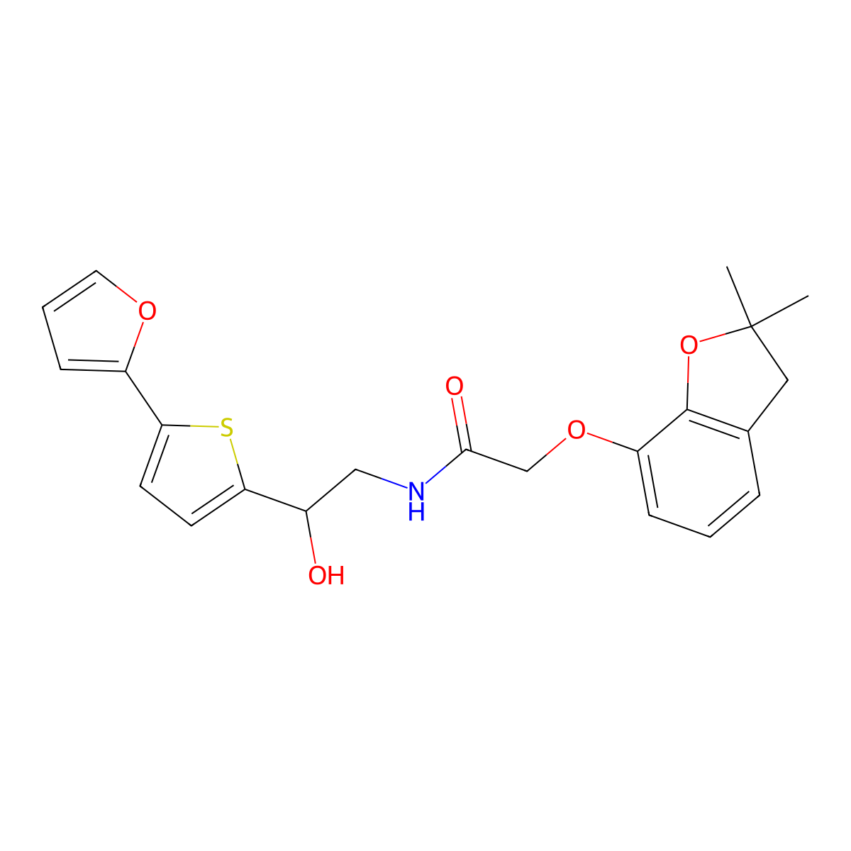 2-[(2,2-dimethyl-2,3-dihydro-1-benzofuran-7-yl)oxy]-N-{2-[5-(furan-2-yl)thiophen-2-yl]-2-hydroxyethyl}acetamide molecular structure, CAS 2415623-90-2