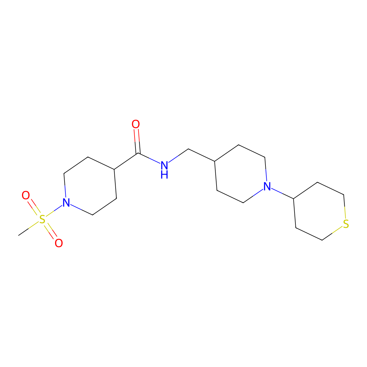 1-methanesulfonyl-N-{[1-(thian-4-yl)piperidin-4-yl]methyl}piperidine-4-carboxamide molecular structure, CAS 2415623-91-3