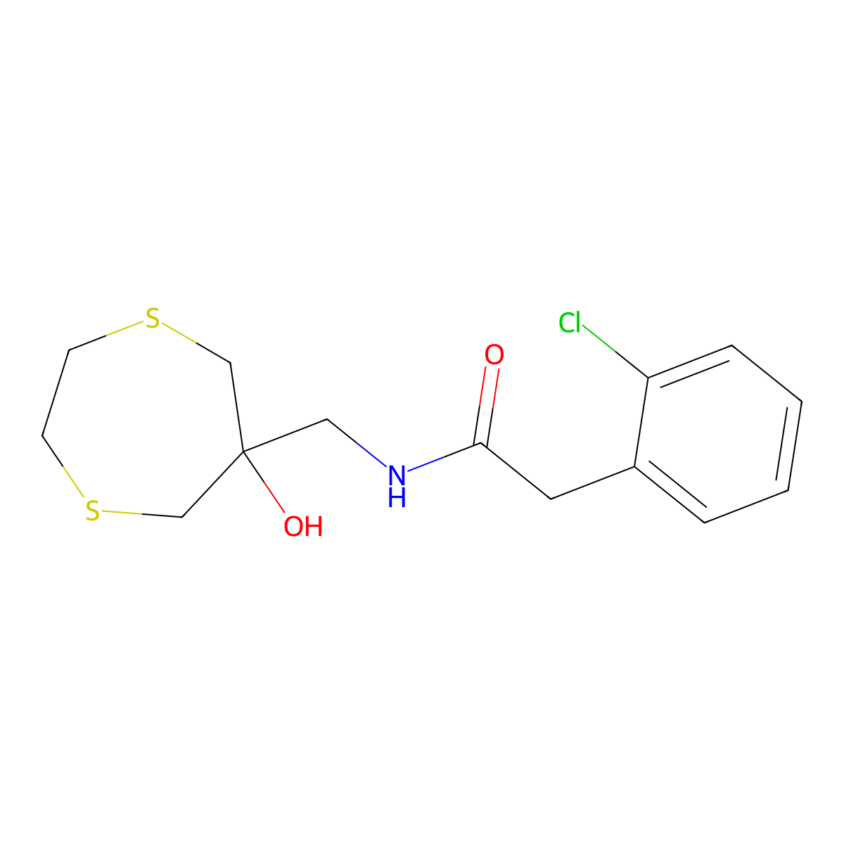 2-(2-chlorophenyl)-N-[(6-hydroxy-1,4-dithiepan-6-yl)methyl]acetamide molecular structure, CAS 2415623-93-5