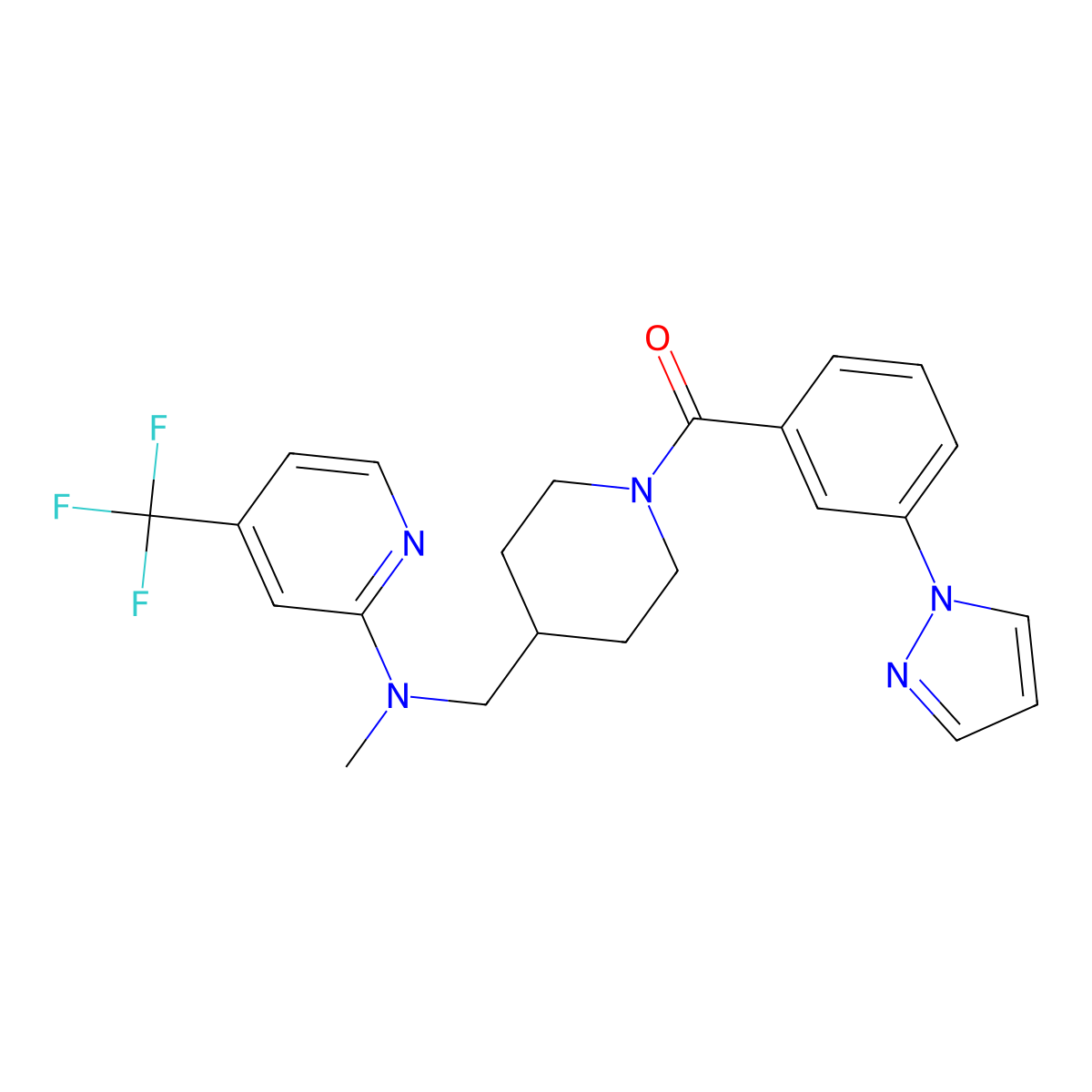N-methyl-N-({1-[3-(1H-pyrazol-1-yl)benzoyl]piperidin-4-yl}methyl)-4-(trifluoromethyl)pyridin-2-amine molecular structure, CAS 2415624-00-7