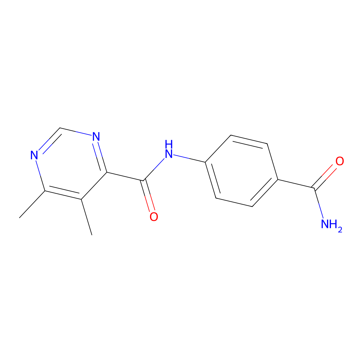 N-(4-Carbamoylphenyl)-5,6-dimethylpyrimidine-4-carboxamide molecular structure, CAS 2415624-01-8