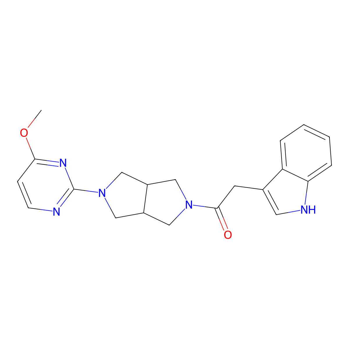 2-(1H-indol-3-yl)-1-[5-(4-methoxypyrimidin-2-yl)-octahydropyrrolo[3,4-c]pyrrol-2-yl]ethan-1-one molecular structure, CAS 2415624-05-2