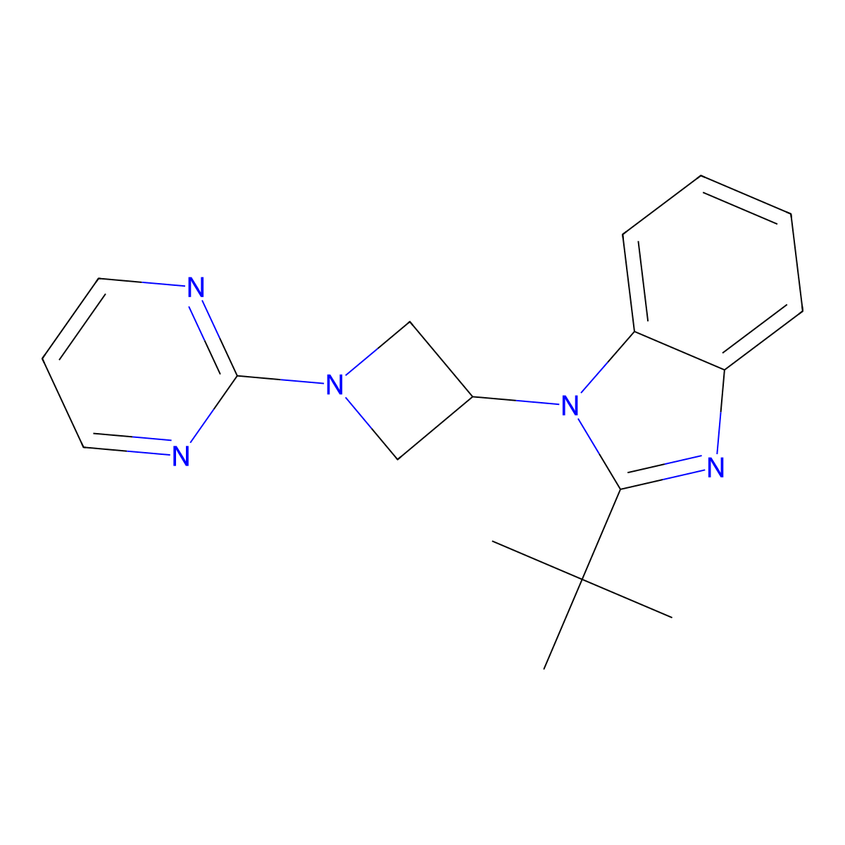 2-tert-butyl-1-[1-(pyrimidin-2-yl)azetidin-3-yl]-1H-1,3-benzodiazole molecular structure, CAS 2415624-11-0