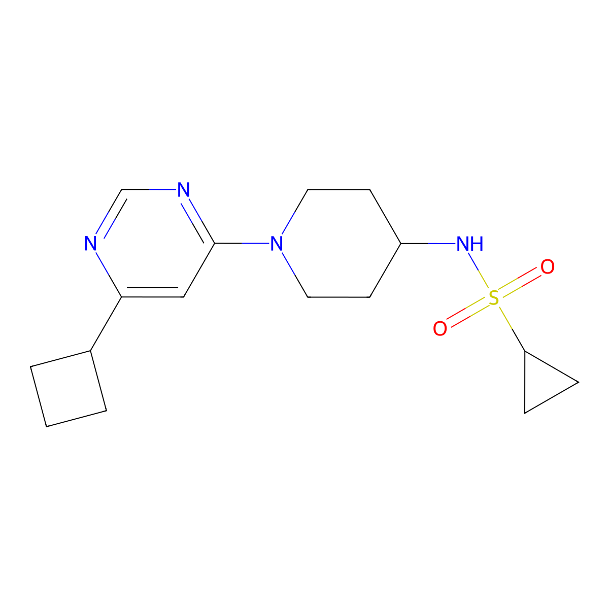 N-[1-(6-cyclobutylpyrimidin-4-yl)piperidin-4-yl]cyclopropanesulfonamide molecular structure, CAS 2415624-16-5