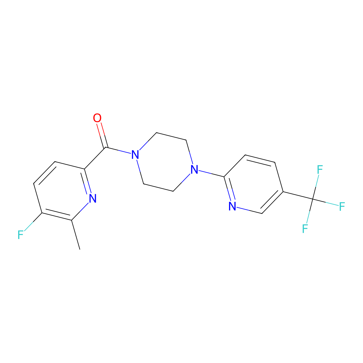 1-(5-Fluoro-6-methylpyridine-2-carbonyl)-4-[5-(trifluoromethyl)pyridin-2-yl]piperazine molecular structure, CAS 2415624-19-8