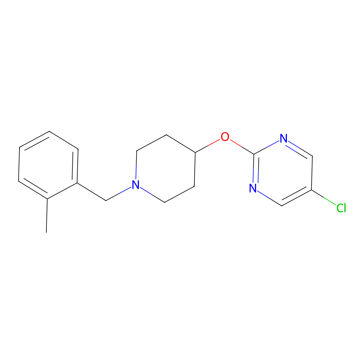 5-Chloro-2-({1-[(2-methylphenyl)methyl]piperidin-4-yl}oxy)pyrimidine molecular structure, CAS 2415624-20-1