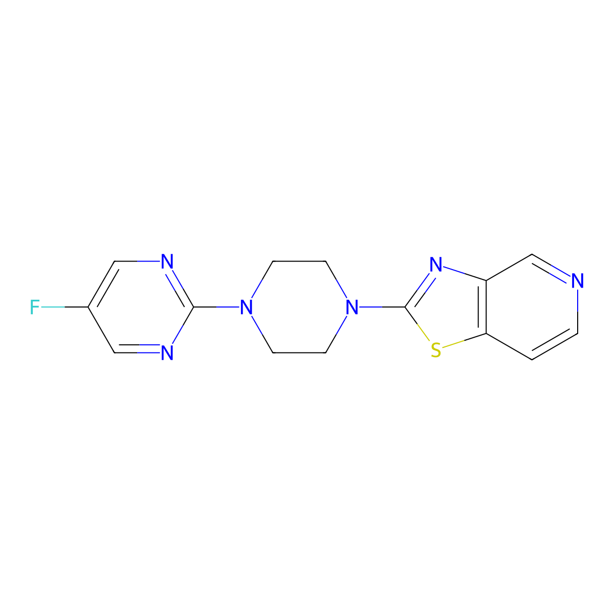5-Fluoro-2-(4-{[1,3]thiazolo[4,5-c]pyridin-2-yl}piperazin-1-yl)pyrimidine molecular structure, CAS 2415624-21-2