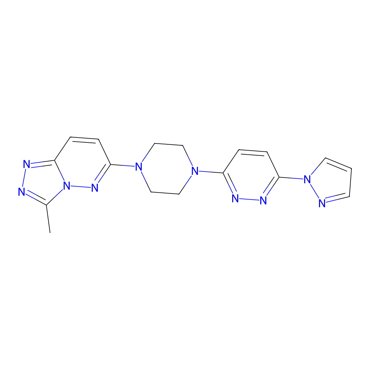 3-(4-{3-methyl-[1,2,4]triazolo[4,3-b]pyridazin-6-yl}piperazin-1-yl)-6-(1H-pyrazol-1-yl)pyridazine molecular structure, CAS 2415624-25-6