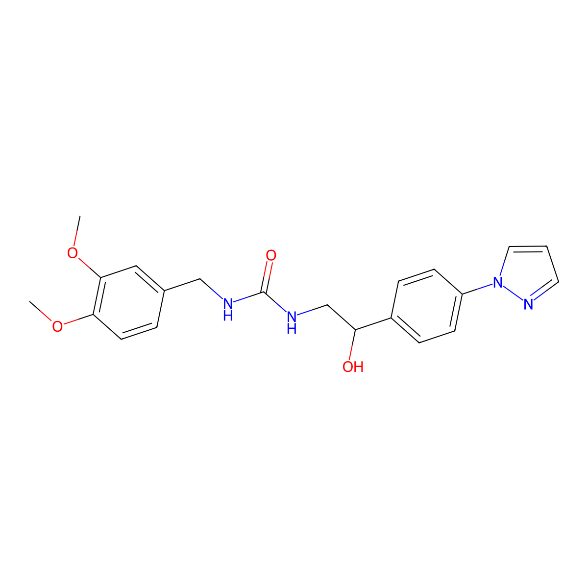 1-[(3,4-dimethoxyphenyl)methyl]-3-{2-hydroxy-2-[4-(1H-pyrazol-1-yl)phenyl]ethyl}urea molecular structure, CAS 2415624-26-7
