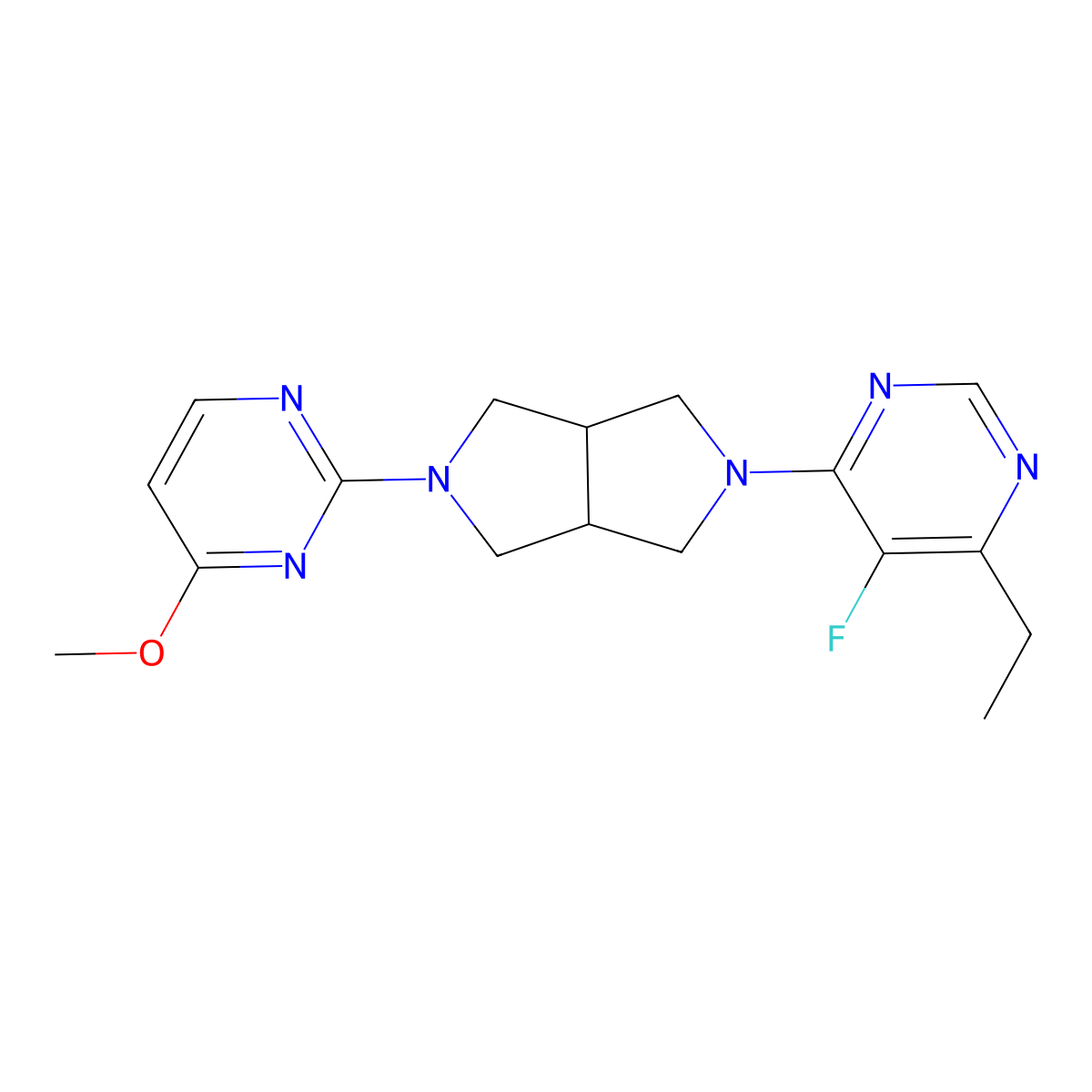 4-Ethyl-5-fluoro-6-[5-(4-methoxypyrimidin-2-yl)-octahydropyrrolo[3,4-c]pyrrol-2-yl]pyrimidine molecular structure, CAS 2415624-32-5